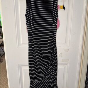 White House Black Market Ruched-Side Black White Striped Sheath Dress